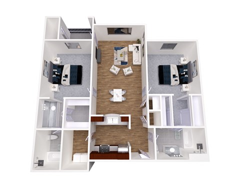 Floor plan for 2 beds, 2 baths, 996 sqft